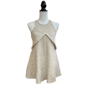 Free People Women's Novelty Light Tan Top XS Textured Striped Sleeveless - Picture 1 of 4