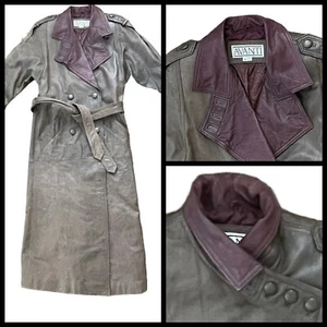 Vintage 80s Leather Trench Coat Women XS Spy Undercover Detective Belted Taupe - Picture 1 of 12