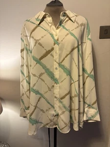 M&S Ladies Uk18 Ivory Blouse Long Sleeve Worn Once! Dressy Shirt Collar Camel - Picture 1 of 16