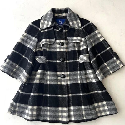 Burberry Blue Label Mohair Alpaca Nova Check Cape Coat Asian fit 36 us size XS - Image 1 of 4