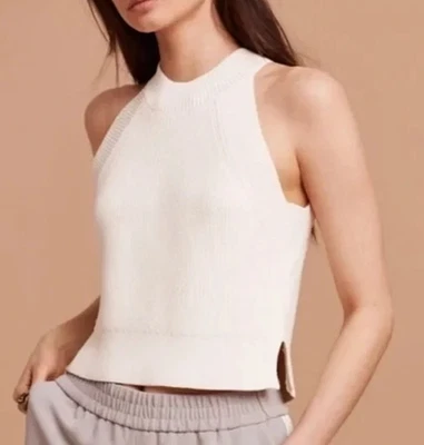 Suéter sin mangas Aritzia Wilfred para mujer minimalista pequeño marfil tejido sin mangas Foto 1 de 4