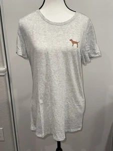 Victoria's Secret Pink Short Sleeve Tee Gray Gold Glitter Logo Size Large - Picture 1 of 7