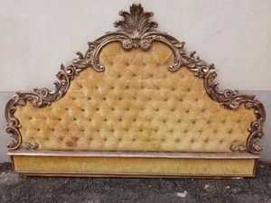 TESTATA LETTO DORATA - RICCHI INTAGLI - MATRIMONIALE STOFFA GIALLA - 1940 EMILIA - Foto 1 di 23