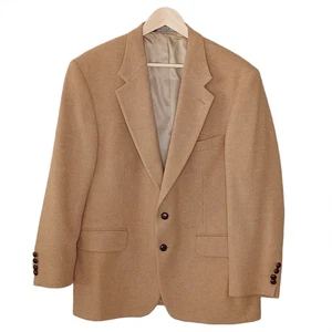 LANDS' END mens Wool + Camel Hair Timeless Sport Coat Jacket size 42 Solid Beige - Picture 1 of 6