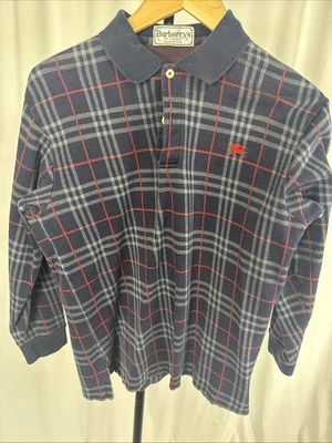 Polo Burberry of London para hombre manga larga azul marino con estampado a cuadros. Talla mediana Foto 1 de 4