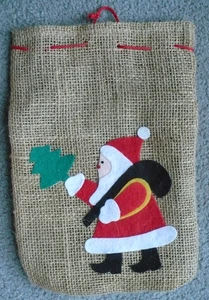 Jutesack Nikolaussäckchen Nikolausbeutel, Fliz Weihnachtsmann, 20 x 29 cm - Bild 1 von 2