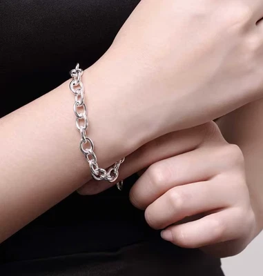 Bracelets 7.5 in .925 Sterling Silver Lobster Clasps Cuban Chain Oval link 8 mm - Image 1 of 4