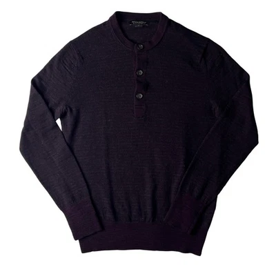 SKU1-1 BANANA REPUBLIC Para hombres Botón Henley Top Rayas Púrpura/Gris Mediano Foto 1 de 4