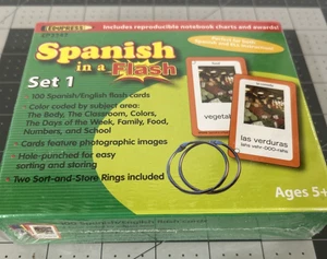 Spanish In A Flash Cards Set 1 Box 100 Spanish English W/ Pictures Edupress NEW - Picture 1 of 11