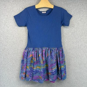 Lolo Girls Party Dress Size 6 Blue Knit Top Colorful 90s Style Magenta Lining - Picture 1 of 14