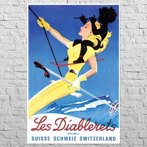 Poster Les Diablerets, 1963 | 22x34" Big size A1 | Switzerland ski resort, retro - Picture 1 of 4