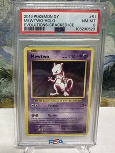 2016 Pokemon XY Evolutions MEWTWO Cracked Ice Holo 51/108 PSA 8 - Picture 1 of 2