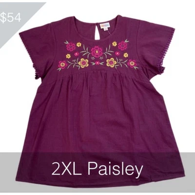 Top para mujer LuLaRoe talla 2XL cachemir bordado floral 100 % algodón 2X XXL NUEVO CON ETIQUETAS Foto 1 de 3