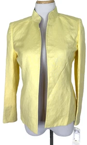 Kasper Womans Size 2P Open Blazer Vintage Linen Yellow Pockets New Tags - Picture 1 of 10