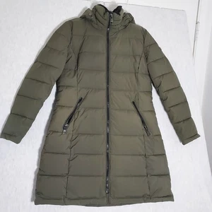 Andrew Marc Elástico Mujer M Acolchado Puffer Parka Capucha Chaqueta Bolsillos con Cremallera Oliva - Imagen 1 de 9