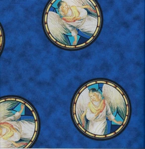 Away in a Manger ANGEL MEDALLION Cameo on Blue OOP Fabric By the FQ - 1/4 YD - Picture 1 of 6