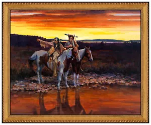 John Fawcett Oil Painting on Board Native American Landscape Signed Horse Art - Picture 1 of 4