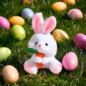 Bunny Plush Toy Stuffed Rabbit White Easter Cute Carrot Mini 5.5 in Spring New - Picture 1 of 12