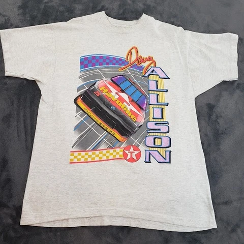 Vintage 1990s Davey Allison Grey Nascar Racing Texaco Havoline T Shirt Size XL Cover
