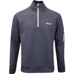 Sweatshirt Mens BOSS Dark Grey Quarter Zip Pullover With Logo - Sweat 1 Size XL - Picture 1 of 8