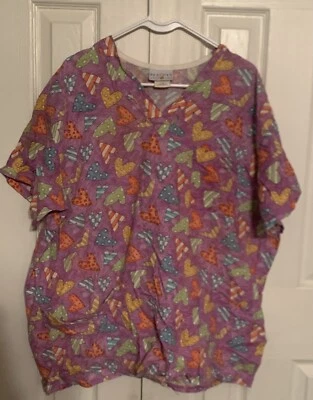Women’s XL Peaches uniform Hearts All Over Print Scrub Top - Image 1 of 4