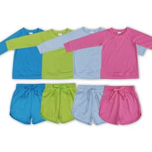 Kids Girls Yoga Outfit Solid Color Long Sleeve Top With Shorts Active Suits - Picture 1 of 5