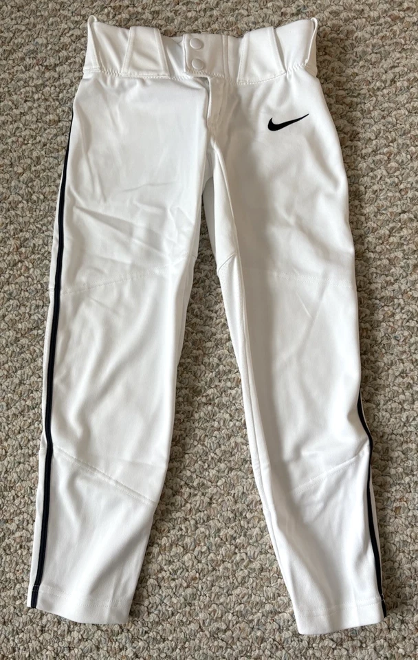 Nike Vapor Select Youth BQ6443-100 Full Length Piped White Baseball Pant Size XS