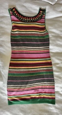 Vestido Catherine Malandrino 100% Cachemira Escote Cuentas Rayas Talla M Foto 1 de 4