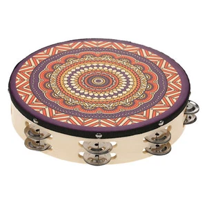 10 Inch Wooden Tambourine Handbell Hand Drum with Double Row 16pcs Metal F8O7 - Picture 1 of 6