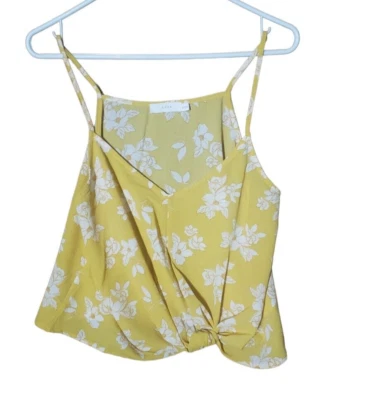 Lush Tank Top Womens Small Yellow White Floral V-Neck Sleeveless Rayon - Image 1 of 3