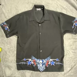 Dragonfly Shirt Black Short Sleeve Untuck Skulls & Engine Button Up Shirt XL - Picture 1 of 14