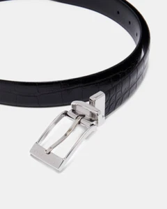 CEINTURE CUIR CROCO / LISSE NOIR REVERSIBLE - Foto 1 di 1