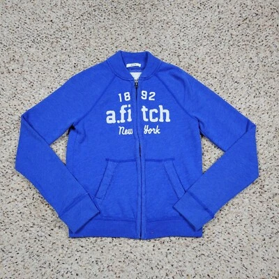 Abercrombie Sweatshirt Boys Extra Large Blue White Spell Out Sweater Zip Muscle - Image 1 of 4