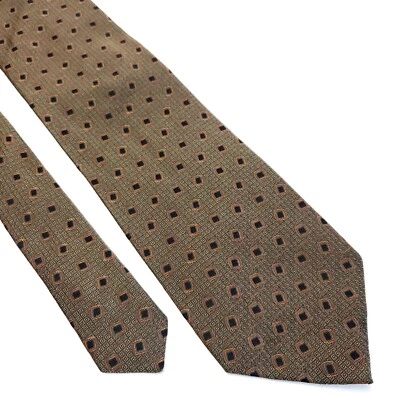 Gravata de seda larga geométrica abstrata tecido marrom verde Joseph Abboud - Imagem 1 de 4