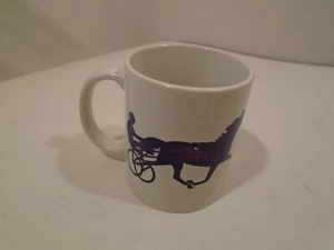 Horse Racing Coffee Mug  White Mug with Purple Jockey, cart and horse - Picture 1 of 7