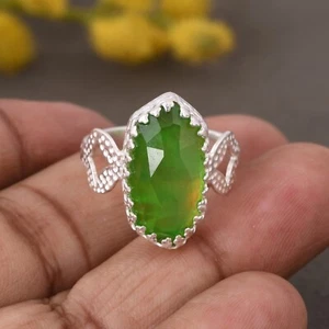 Attractive Green Aurora Opal Engagement Ring in 925 Silver For Women Bridal Gift - Picture 1 of 10