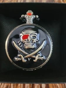 Retro Pirate Captain Pocket Watch With Double Knife Quartz Pendant Chain NEW - Picture 1 of 5