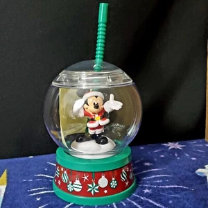 IN HAND Disney Parks 2022 Holiday Christmas Santa Mickey Snow Globe Sipper Cup - Picture 1 of 3