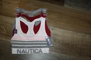 NWT NAUTICA 3PK. RACER BACK BRAS W/REMOVABLE PADS WHITE/GRAY CRANBERRY GRAY - 34 - Picture 1 of 4