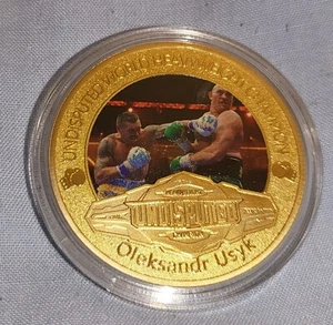 Guante cinturón boxeador soldado de la guerra ruso firma moneda oro Usyk EE. UU. - Imagen 1 de 22