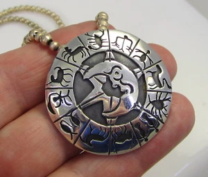 Estate Vintage Taxco Zodiac Sterling Silver 24.2 Gram Bead Chain Pin Necklace - Picture 1 of 7
