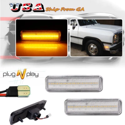 2PCS Clear Lens Amber LED Front Side Marker Light Lamps For Dodge D100 D150 D250 - Imagem 1 de 4