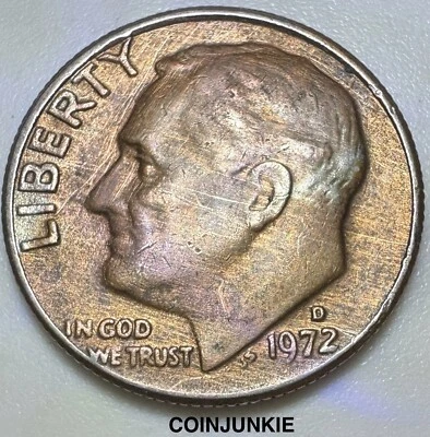 1972 D Roosevelt Dime-COPPER SHOWING THROUGH ON BOTH SIDES-ERROR-MUST SEE! 🔥 - Image 1 of 2