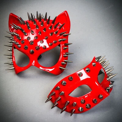 Sexy Gato Espiga Steampunk Rojo Brillante con Máscara de Ojos Parejas Fiesta Máscara de Halloween Foto 1 de 4