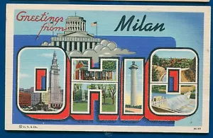 Milan Ohio oh Large Letters letter linen postcard - Picture 1 of 1