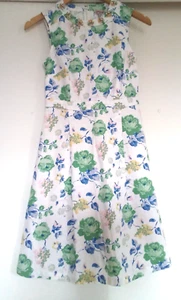 CATH KIDSTON VINTAGE 40s 50s WHITE ROSES TEXTURED COTTON SHIFT DRESS 6 UK XS £85 - Picture 1 of 8
