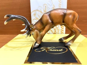 HEREND ATTACKING STAG NATURAL MATTE FIGURINE,7,75 inches long,BRAND NEW BOXED - Picture 1 of 10