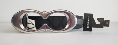NUEVO CON ETIQUETAS $198 COACH MUJER FIRMA HEBILLA PLATEADA CINTURÓN DE CUERO NEGRO TALLA M Foto 1 de 4