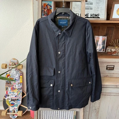 Cole Haan Hombre Algodón Encerado Lluvia Camisa Chaqueta Talla Grande Foto 1 de 4