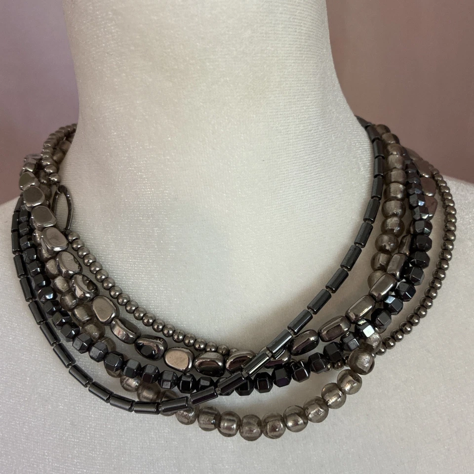 Silpada SET S Collar Plata "Granizo" Vidrio y Hematita 5 Hilos 117g Foto 1 de 4